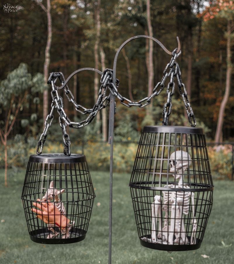 Halloween yard decorations - skeleton cage