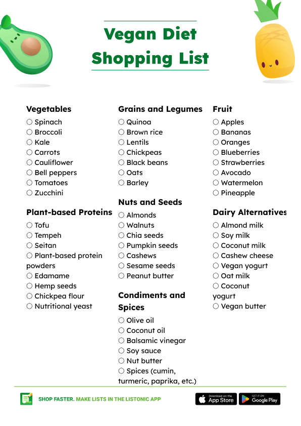 Vegan Diet Shopping List