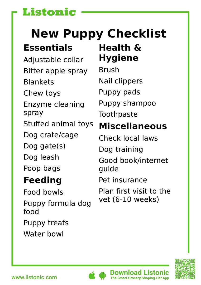 new puppy checklist - template