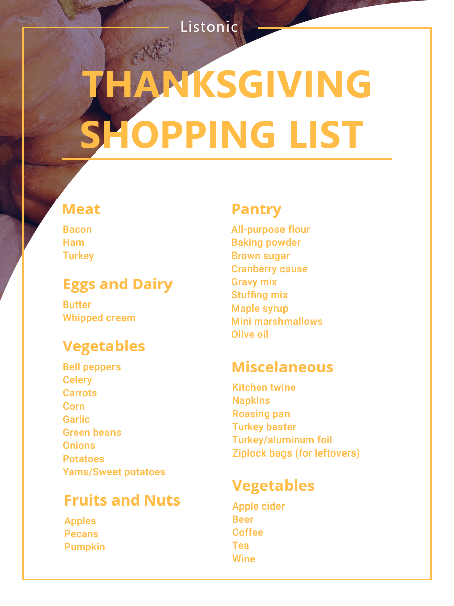 Thanksgiving Shopping List - template